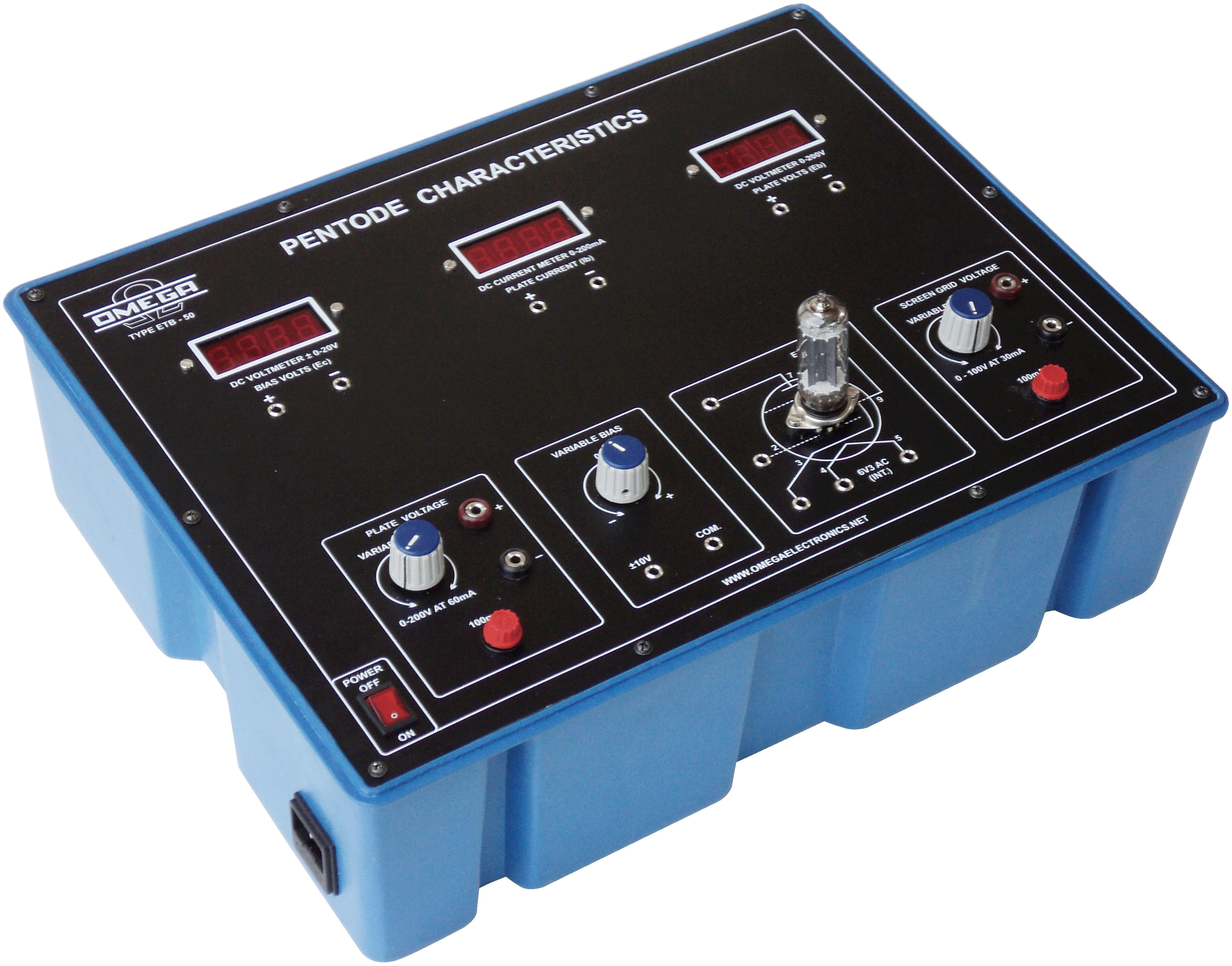 Pentode Characteristics with power supply and 2 meters (C.R.) (V.V.)