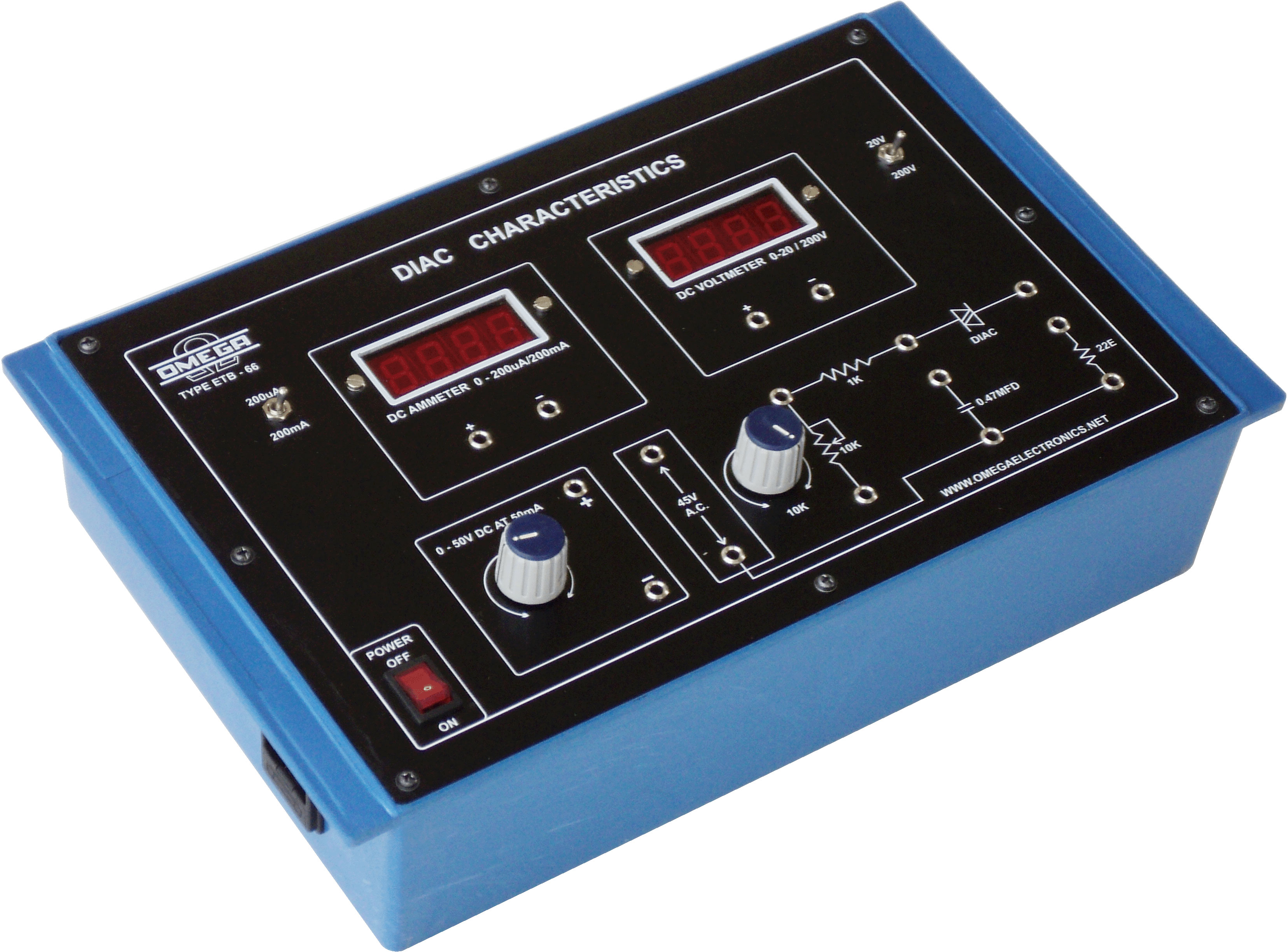 Diac Characteristics with power supply and 2 meters