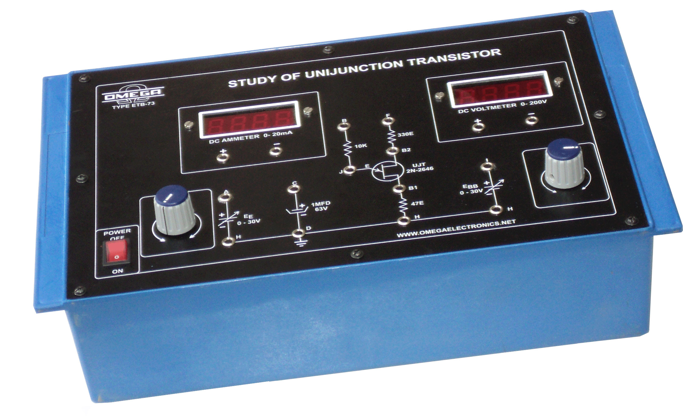 Study of Unijunction Transistor (U.J.T.) with power supply and 2 meters