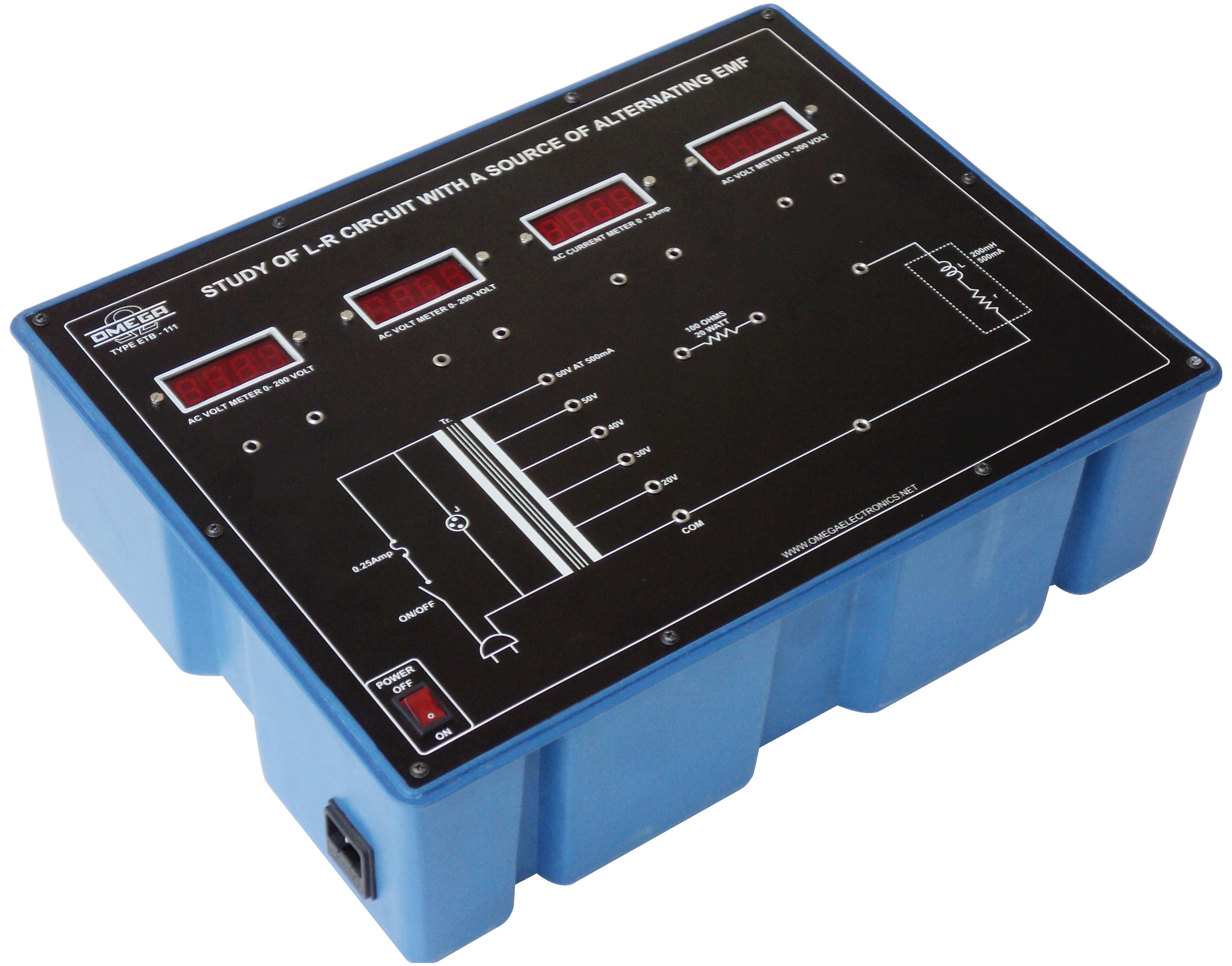 Study of LR Circuit with a source of Alternating EMF with power supply and 4 meters