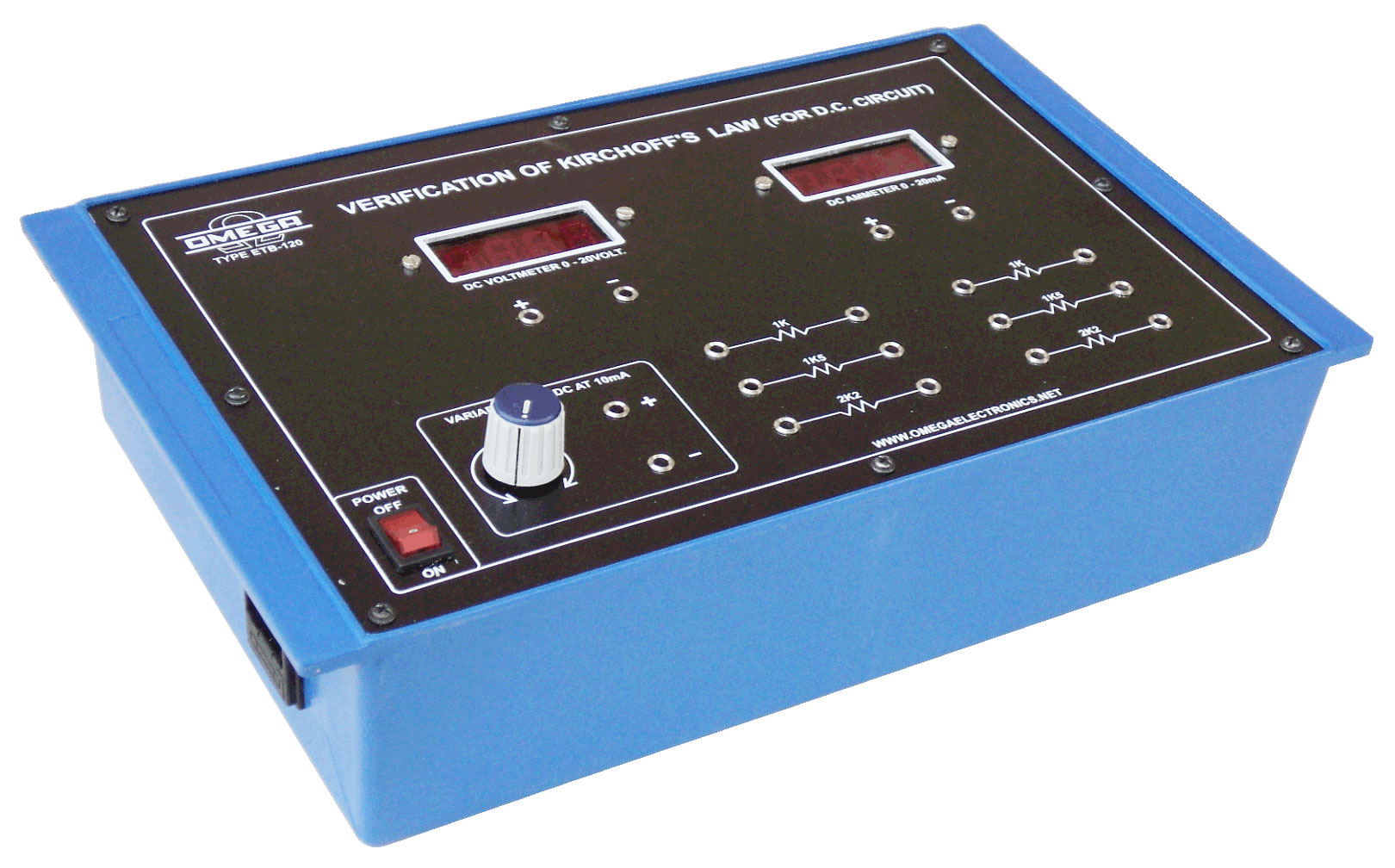 Verification of Kirchoff's Law (for DC Circuits)  with power supply and 2 meters (C.R.)