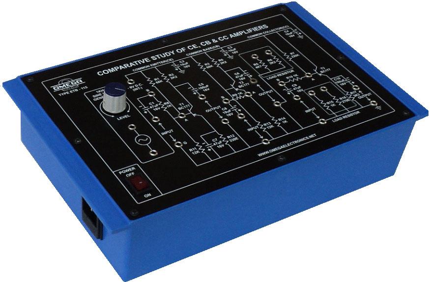 Comparative Study of CE, CB & CC Amplifiers  with power supply and oscillator 1KHz