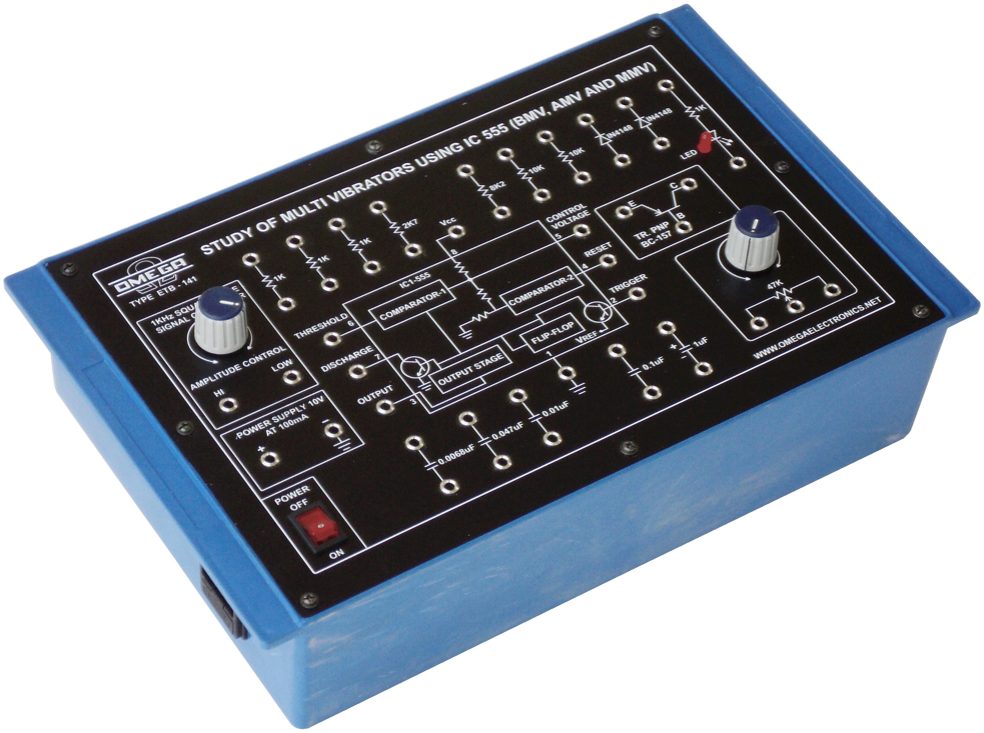 Study of Multivibrators (BMV, AMV & MMV) using IC 555  with power supply and oscillator 1kHz