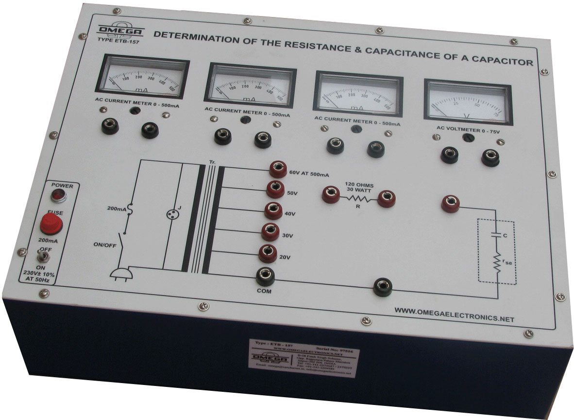 Determination of the resistance & capacitance of a capacitor  with power supply and 4 meters (C.R.)