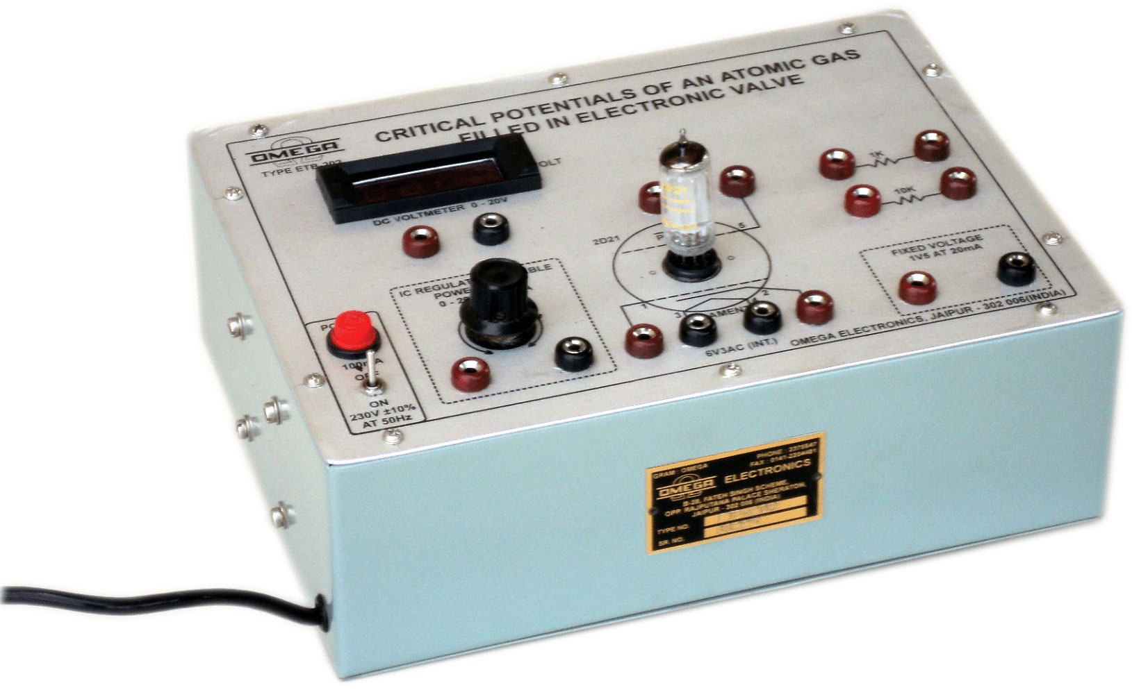 Critical Potentials of an atomic gas filled in Electronic Valve with Power Supply and 1 digital meter