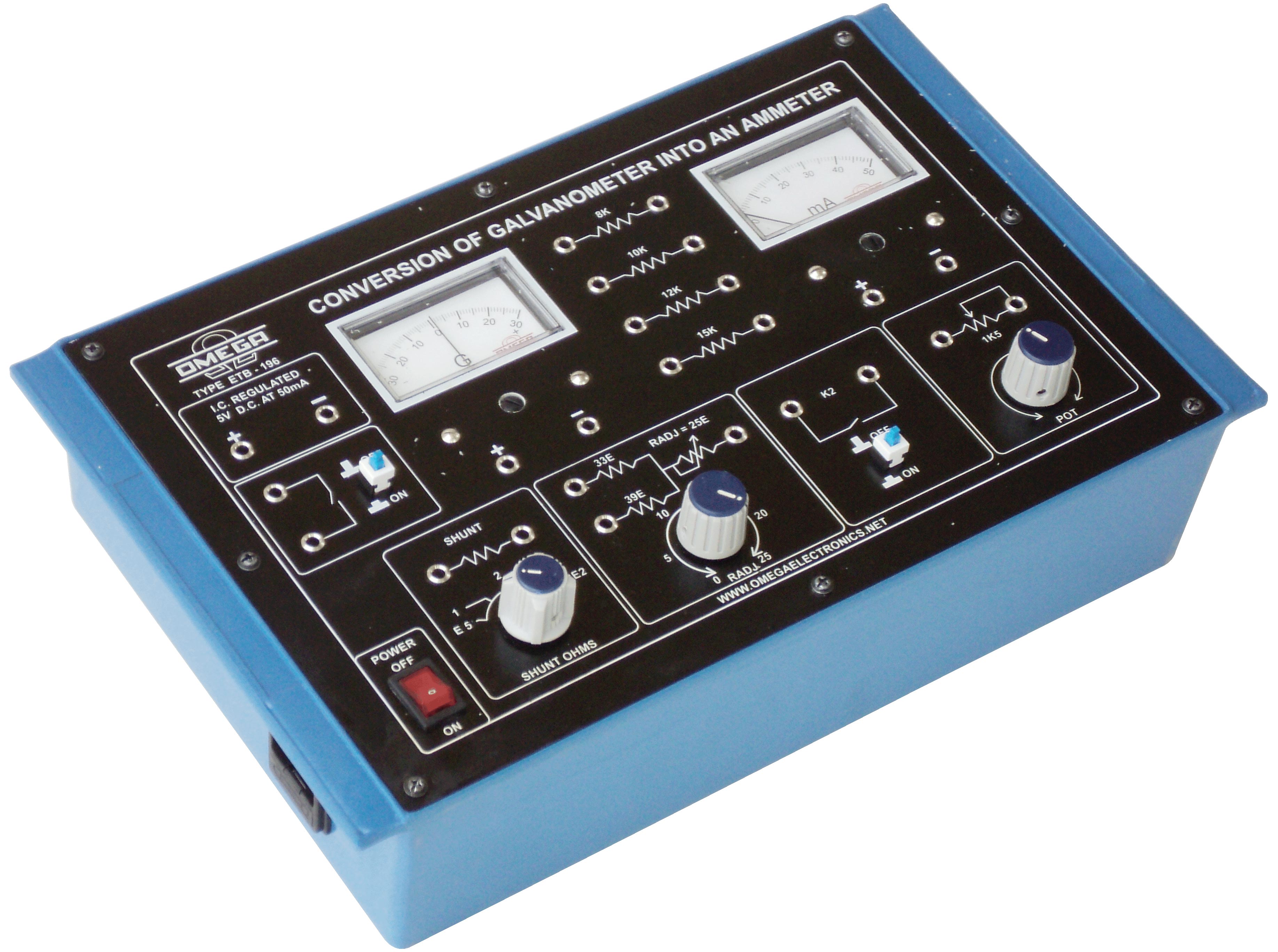 Conversion of Galvanometer into an Ammeter (G to A) with Power Supply and 2 meters (C.R.)