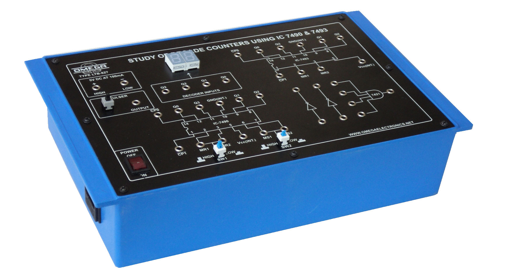 Study of Decade Counter using ICs 7490 & 7493 with Power Supply (C.R.)